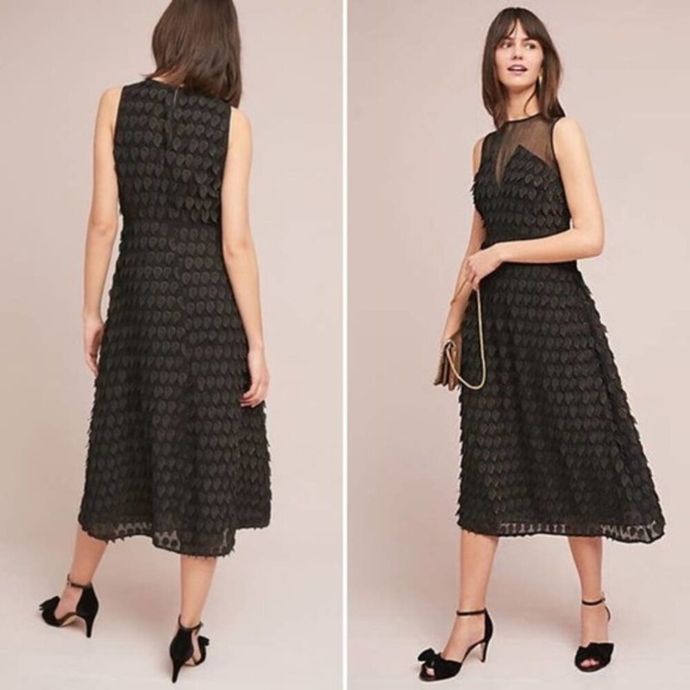 FoxieDox Black Feather Applique Midi Dress
